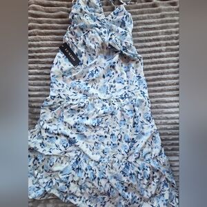 NWT Floral Blue and White Empire Waist Maxi Dress